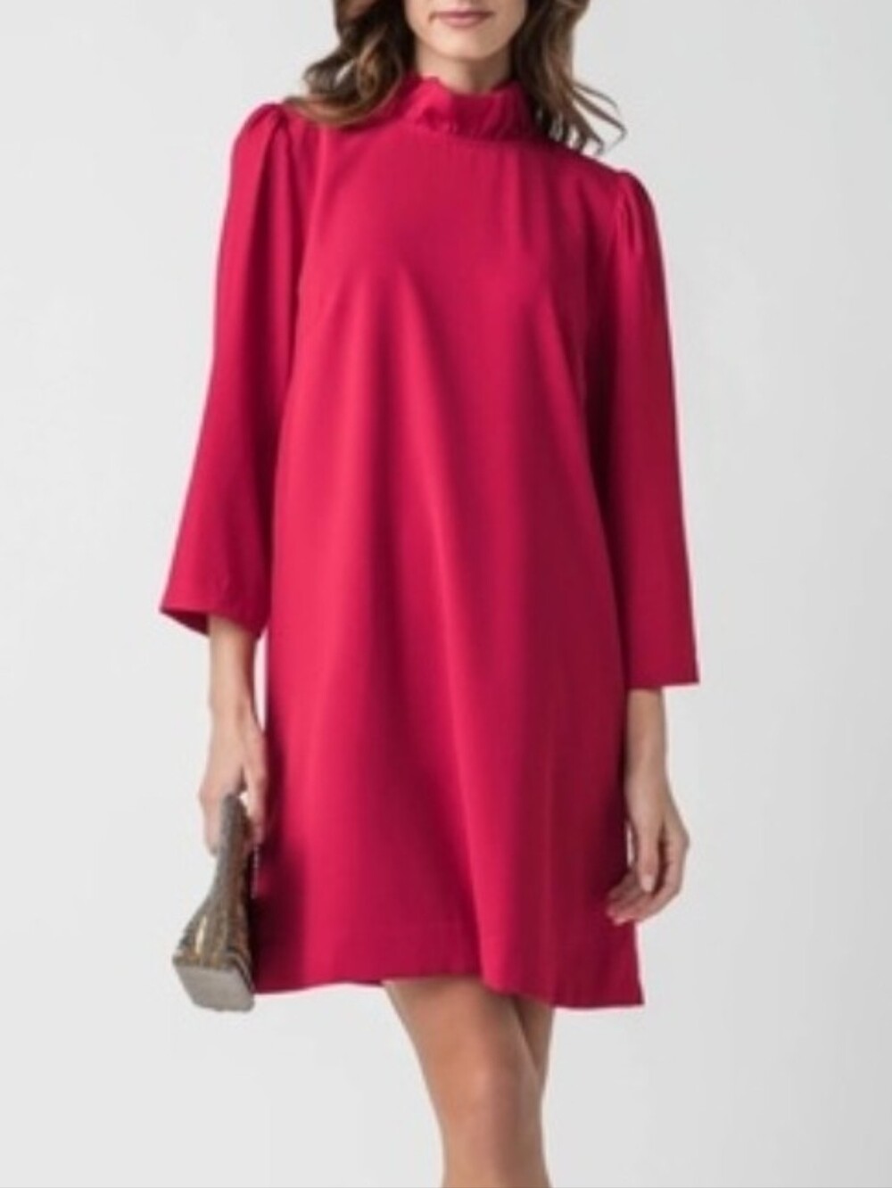 PINCH Vibrant Red High Ruffle Tie Neck Three Quarter Sleeve Mini Dress Size S